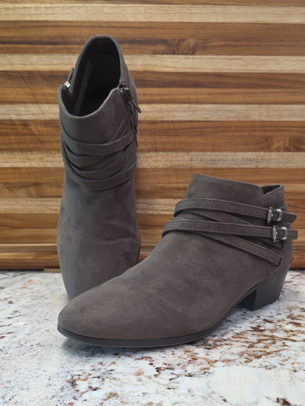 Style & Co. Taupe Suede Ankle Booties with Buckle Straps SZ 10
